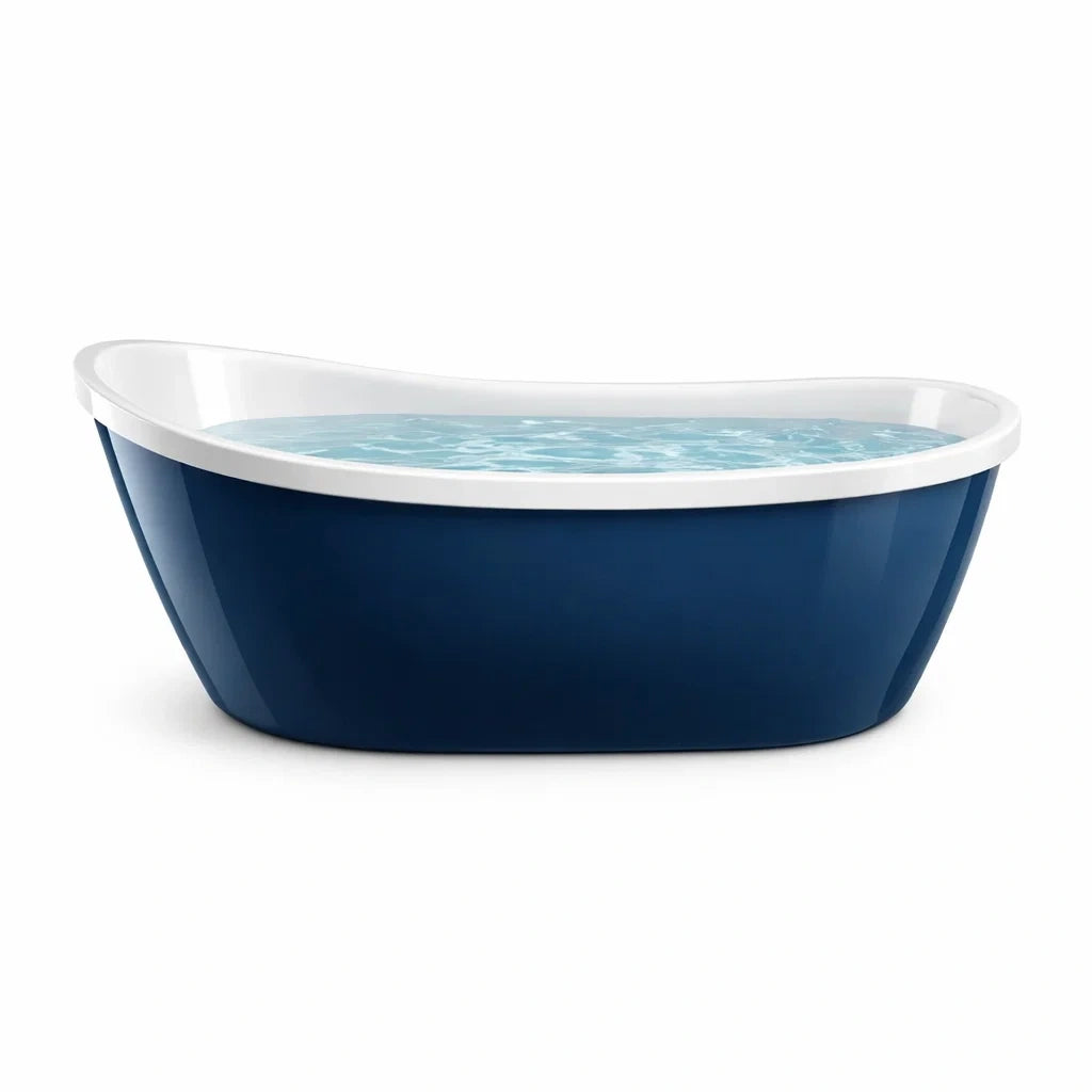 Freistehende ovale Badewanne aus Acryl 160 cm Blau/Weiß