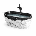 Freistehende Badewanne aus Verbundwerkstoff in Marmoroptik 180 cm Schwarz/Weiß
