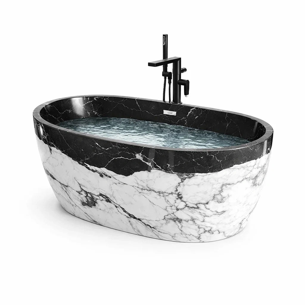 Freistehende Badewanne aus Verbundwerkstoff in Marmoroptik 180 cm Schwarz/Weiß