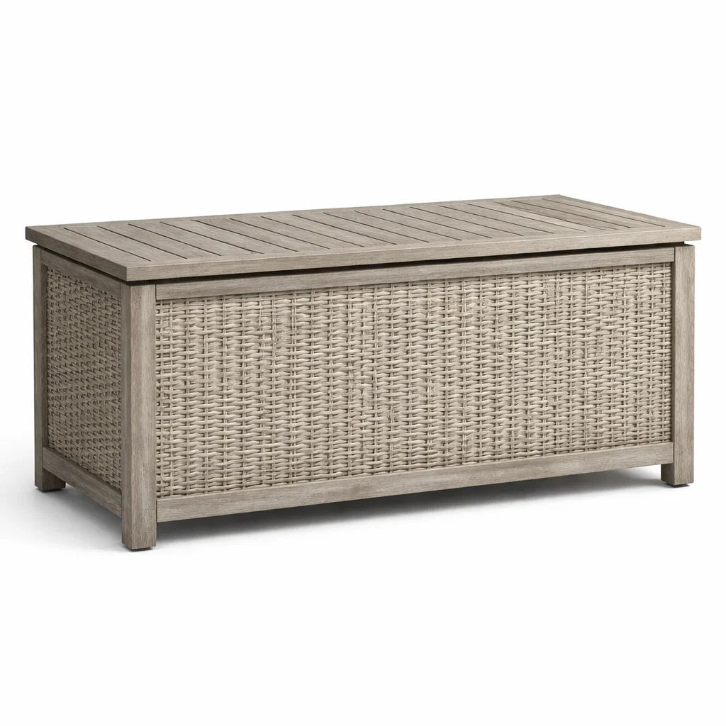Garten Aufbewahrungsbox Polyethylen Rattan Holz Grau