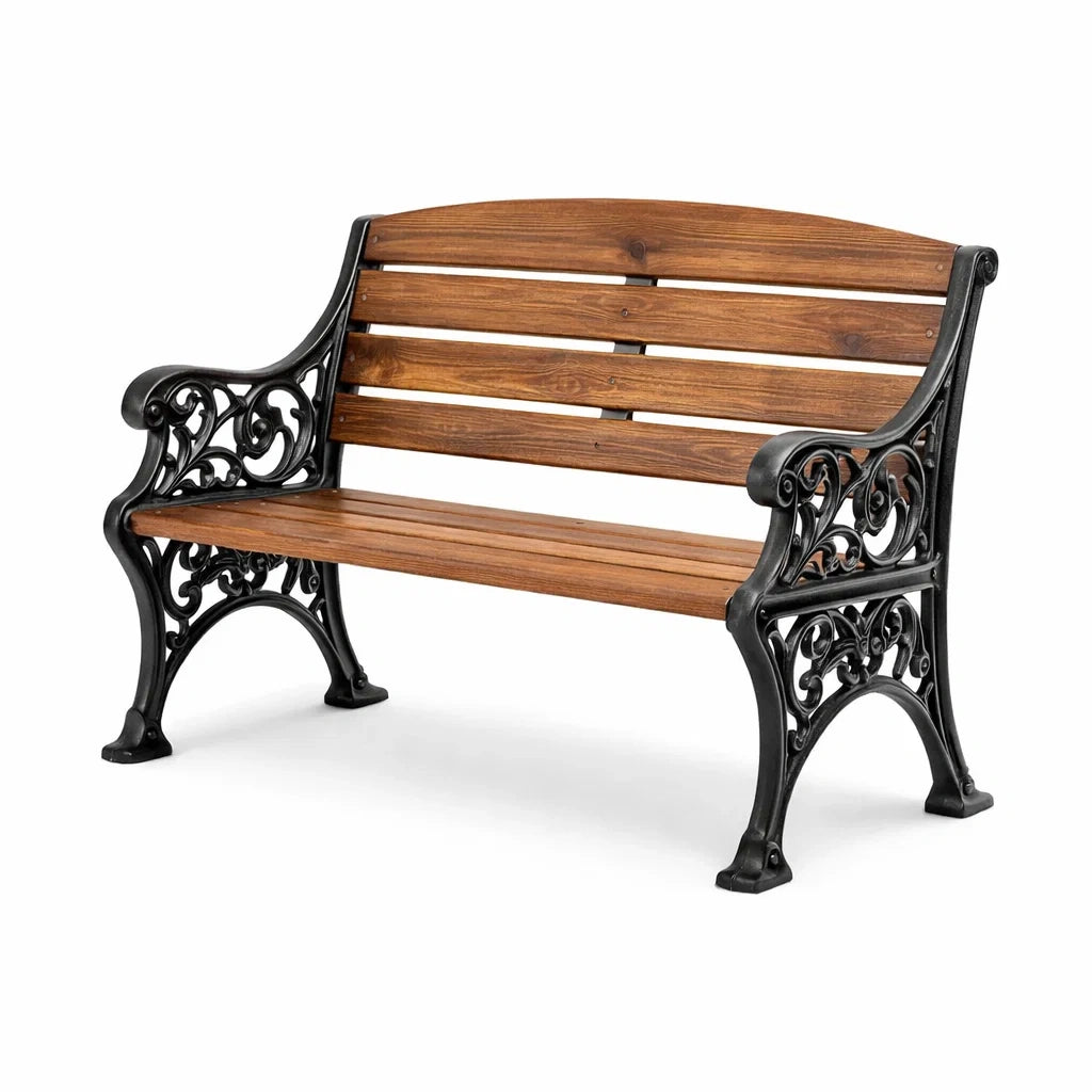 Gartenbank aus Holz und Gusseisen 120 cm Braun