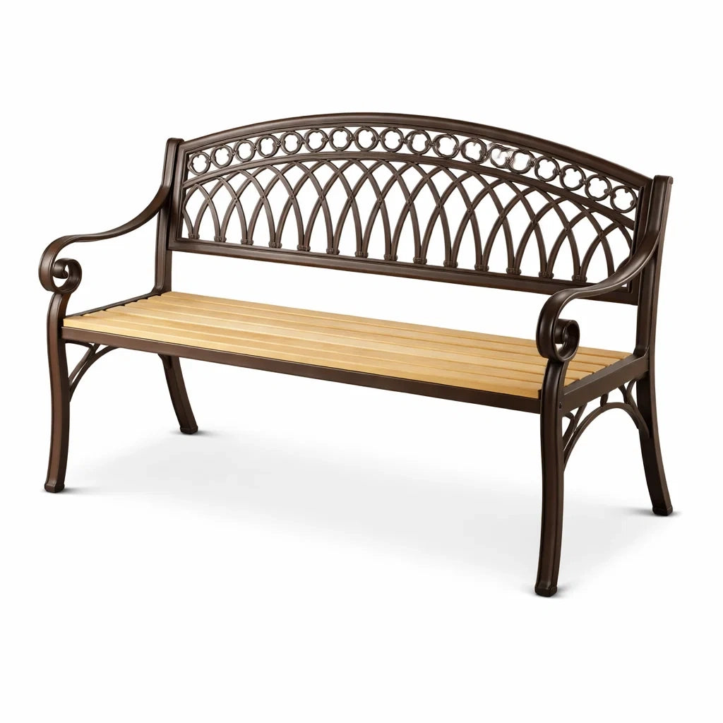 Gartenbank aus Gusseisen und Holz 125 cm Braun/Beige