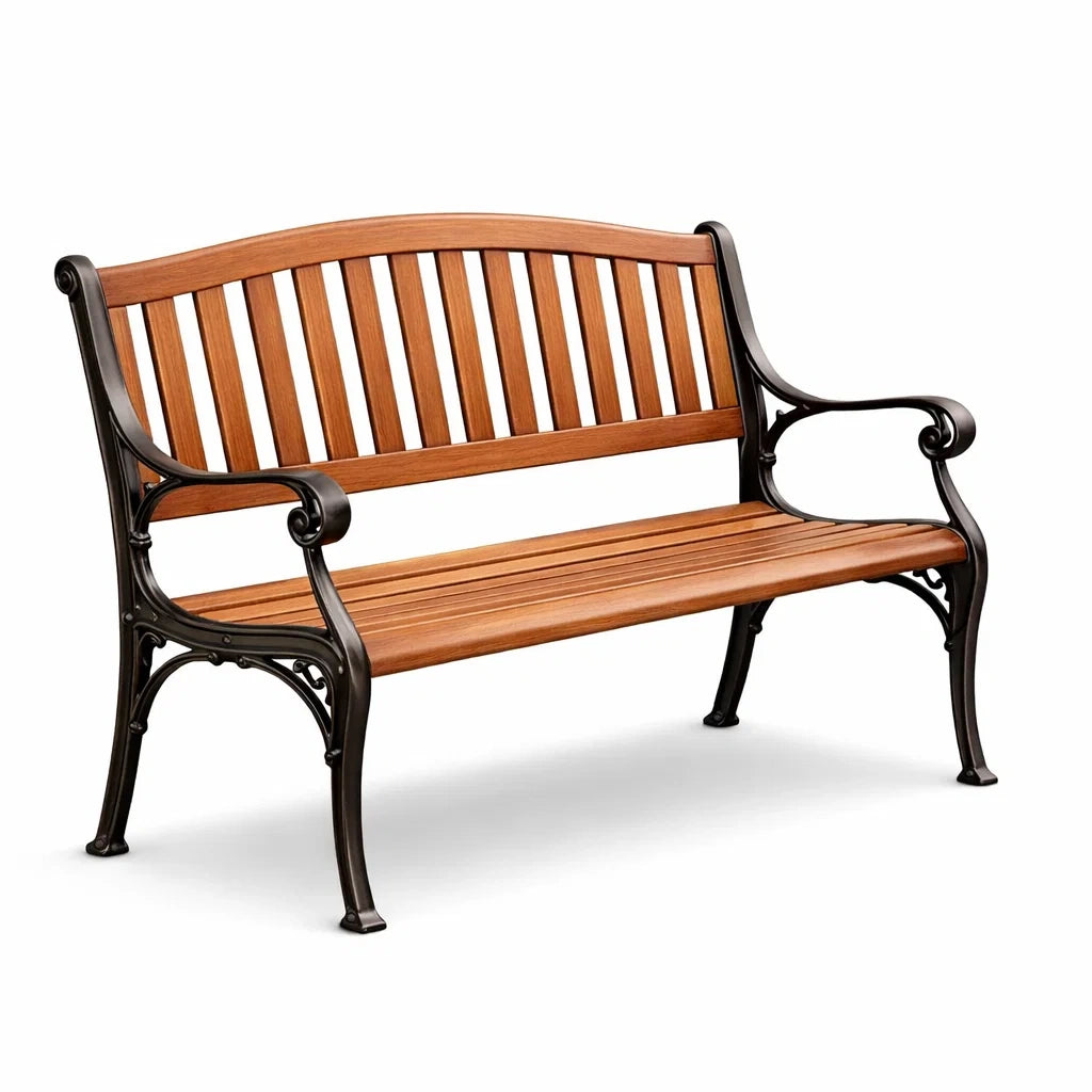 Gartenbank aus Holz und Gusseisen 120 cm Braun/Schwarz