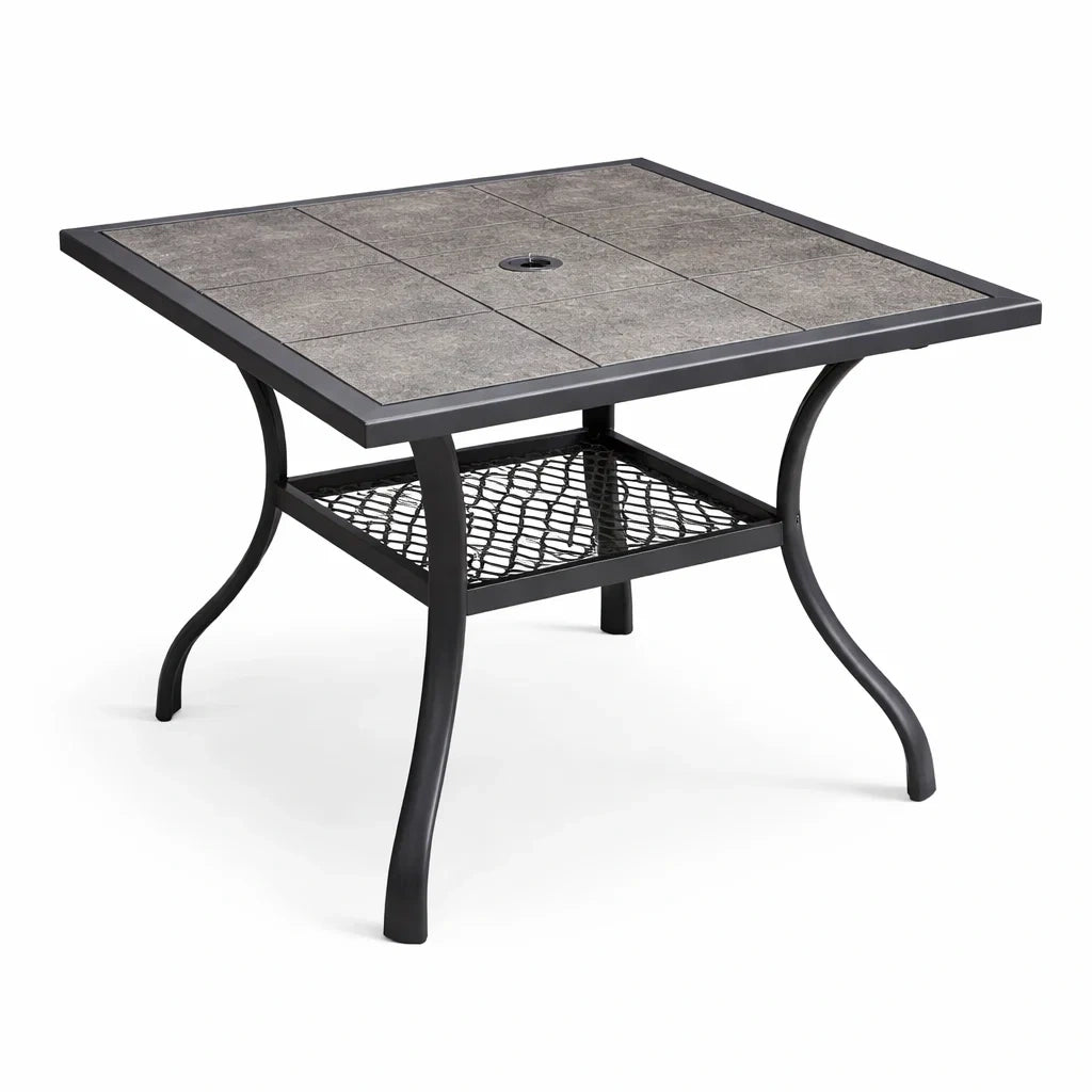 Gartentisch mit Keramikplatte und Metallgestell 100x100 cm Schwarz