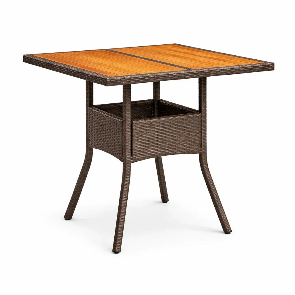 Gartentisch aus Polyrattan mit Akazienholz Tischplatte Braun 75x75x95cm