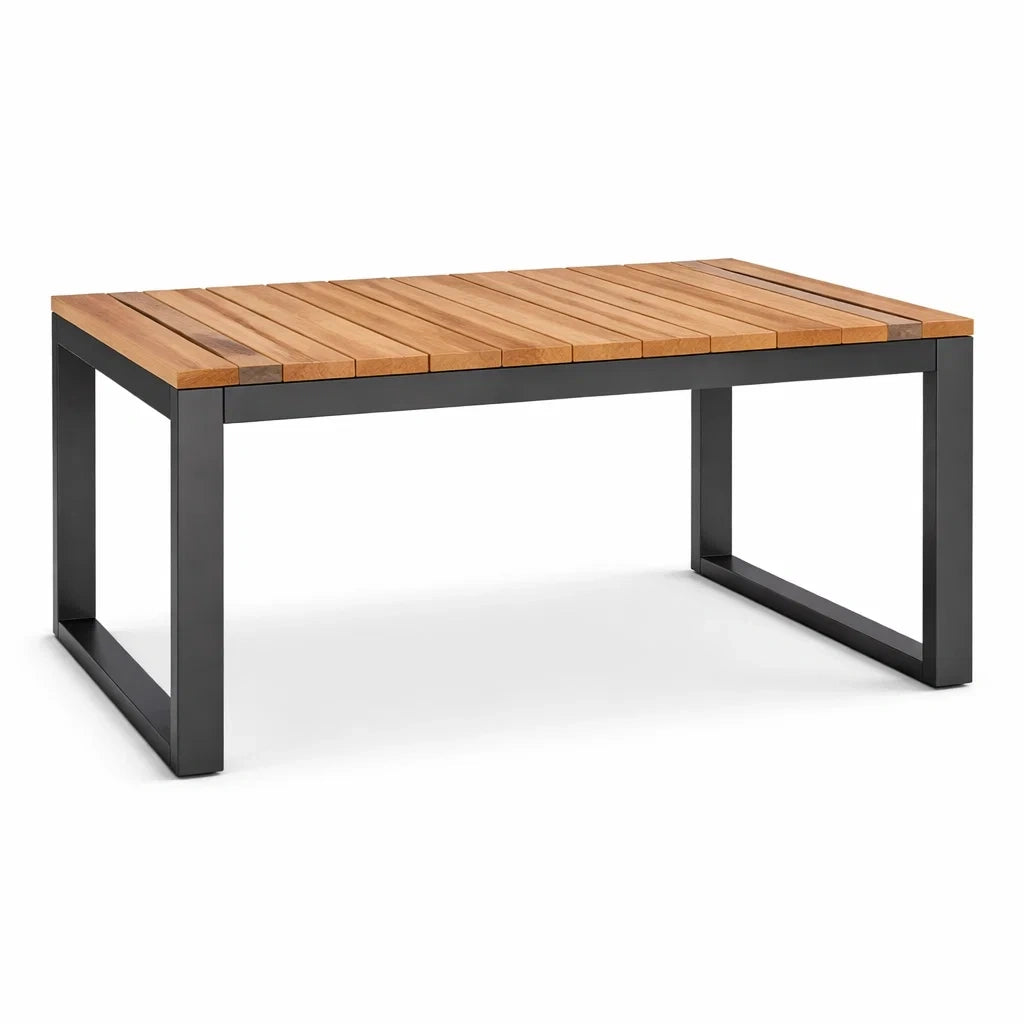 Rechteckiger Gartentisch Teakholz Stahl 150x90x75 cm Braun/Schwarz