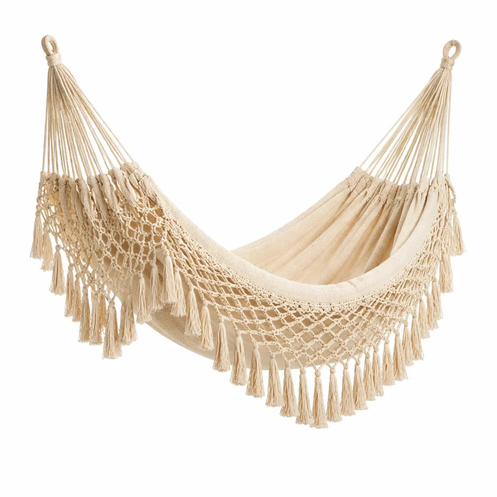 Hängematte Baumwolle Makramee Fransen 200x150cm Beige
