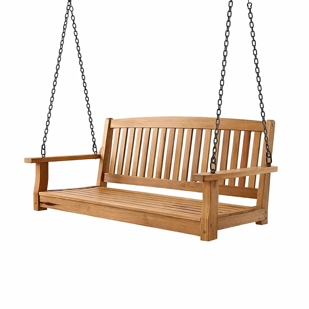 Holzgartenschaukelbank Eiche Natur 150 cm mit Ketten
