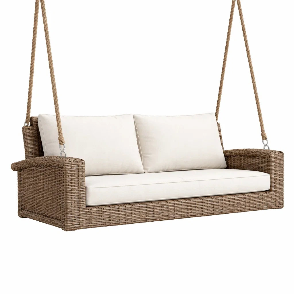 Rattan Hängesofa mit Polyester Kissen Braun/Beige